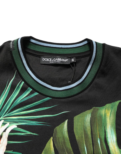 Dolce & Gabbana Black Bird Print Cotton Men Crew Neck T-shirt by Dolce & Gabbana