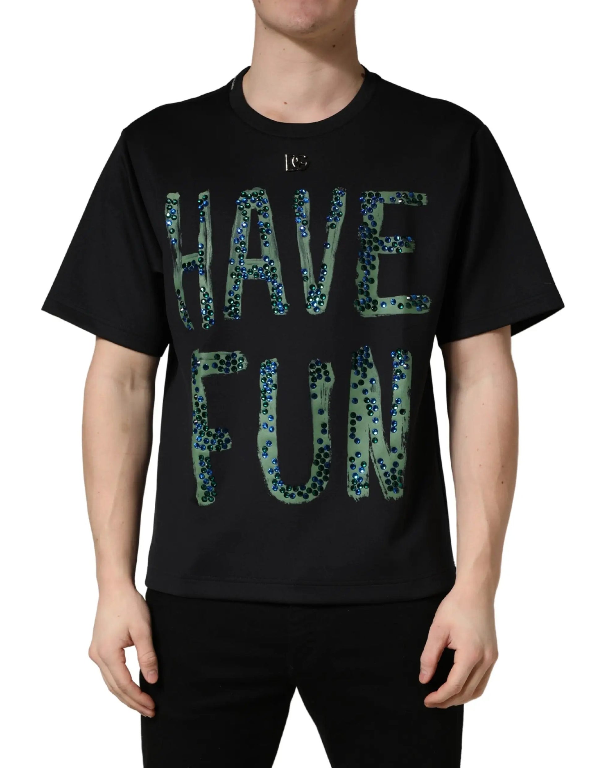 Dolce & Gabbana Black Have Fun Embellished Crew Neck T-shirt by Dolce & Gabbana