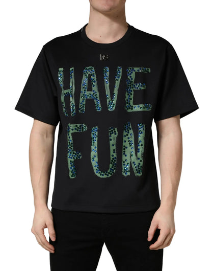 Dolce & Gabbana Black Have Fun Embellished Crew Neck T-shirt by Dolce & Gabbana