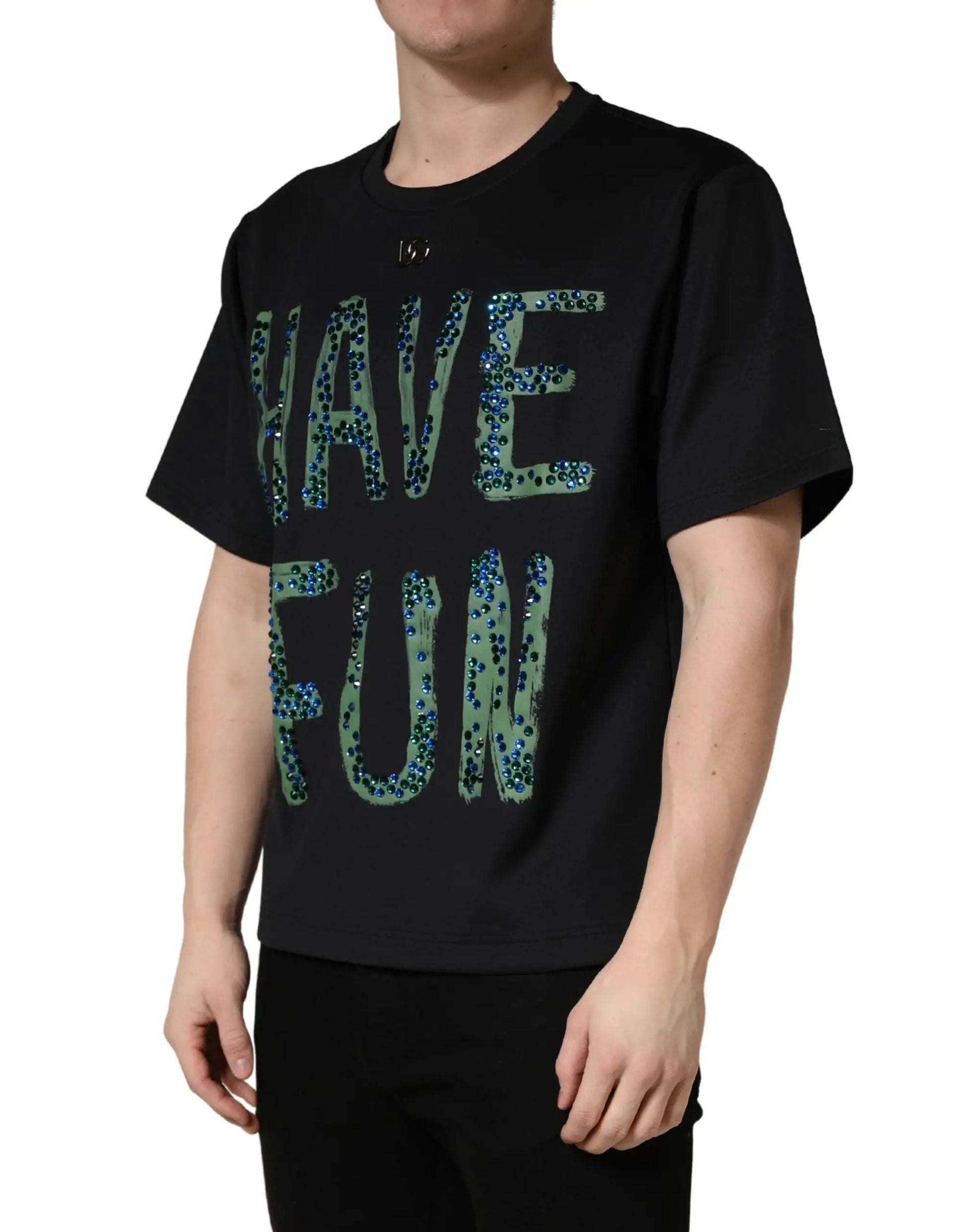 Dolce & Gabbana Black Have Fun Embellished Crew Neck T-shirt by Dolce & Gabbana