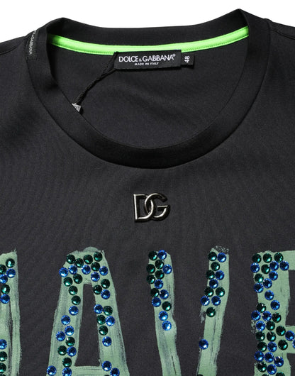 Dolce & Gabbana Black Have Fun Embellished Crew Neck T-shirt by Dolce & Gabbana