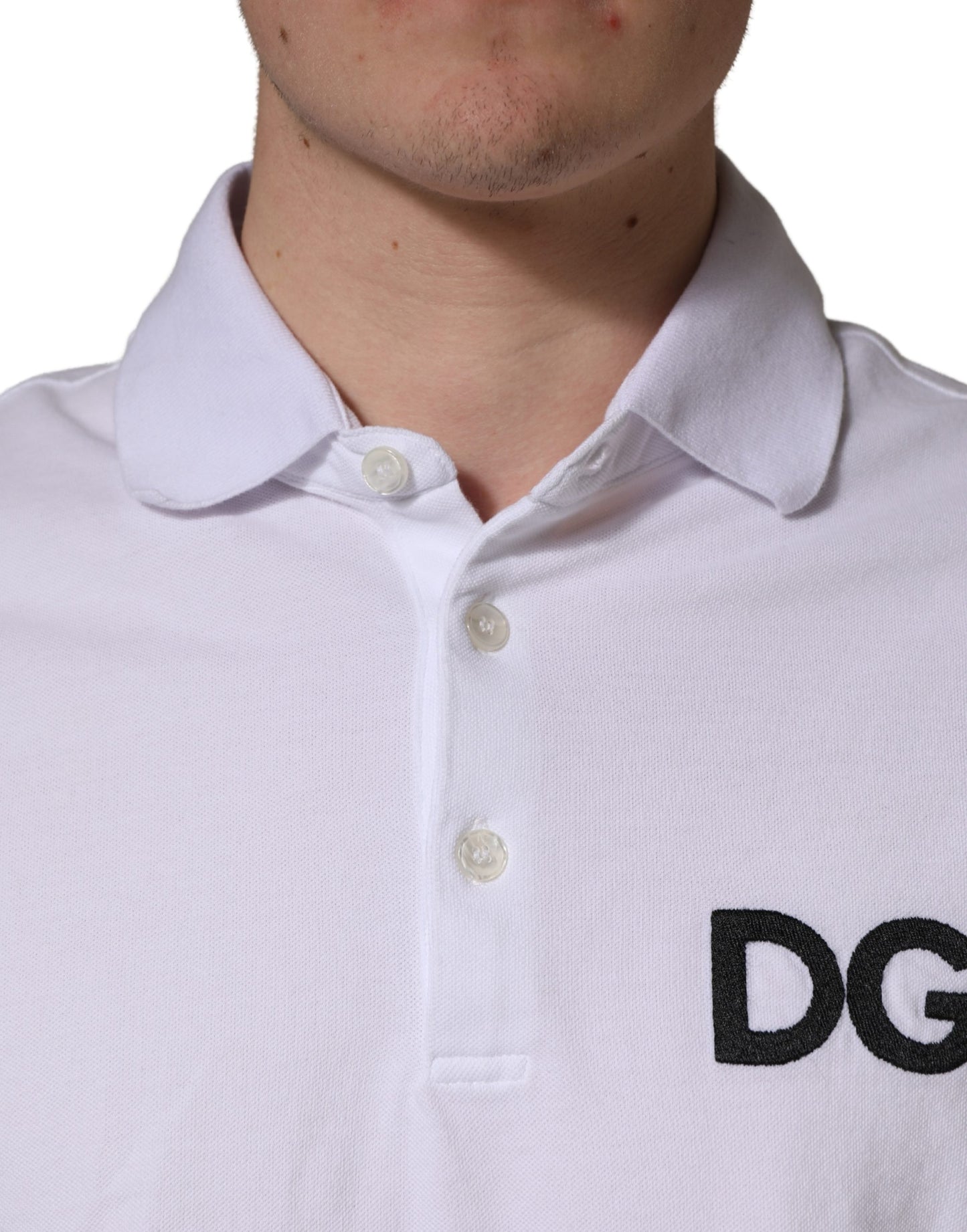 Dolce & Gabbana White Logo Embroidered Cotton Polo T-shirt