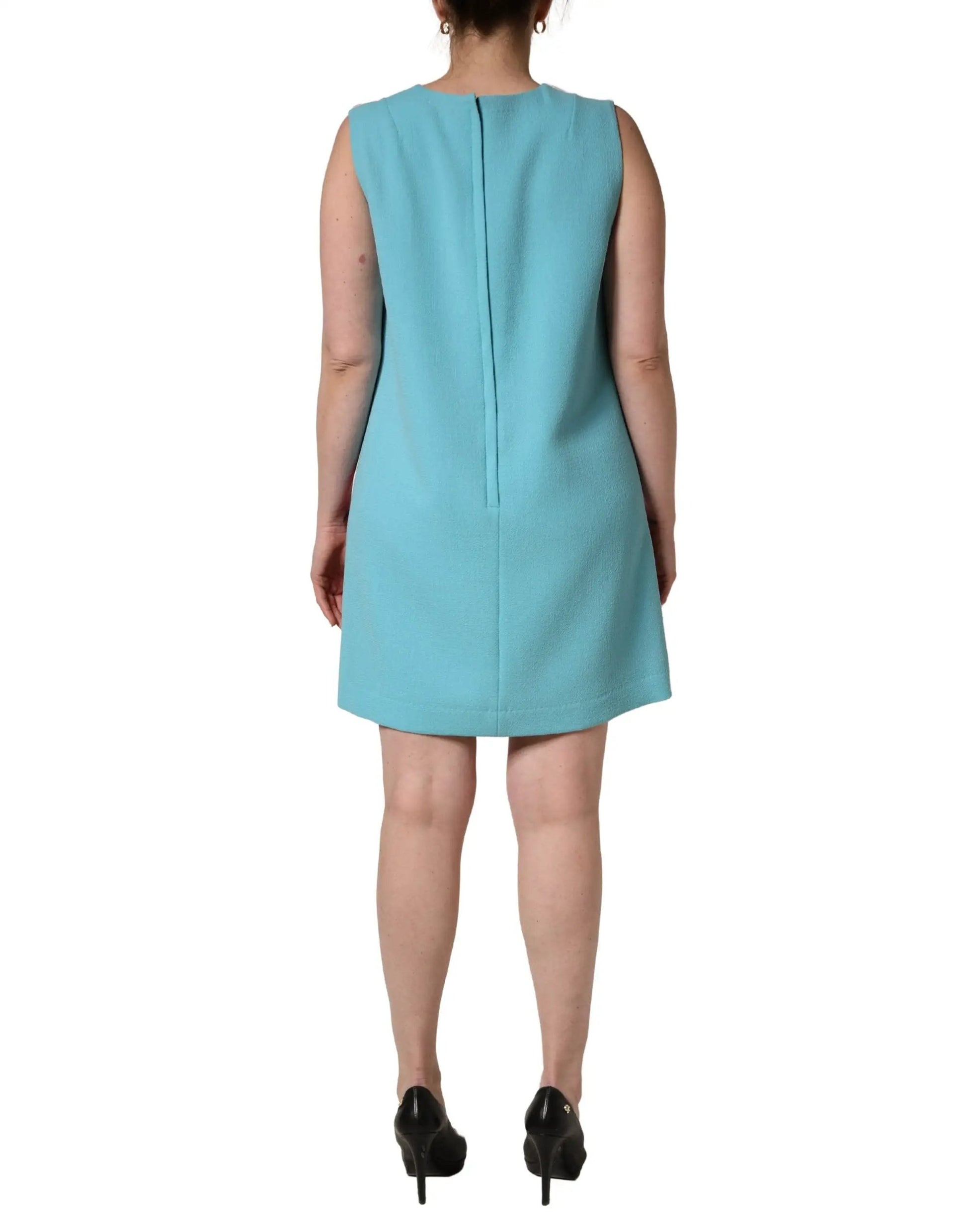 Dolce & Gabbana Pink Blue Wool Sleeveless Shift Mini Dress by Dolce & Gabbana
