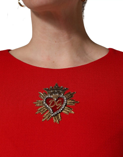 Dolce & Gabbana Red Heart Emmbellished Wool Mini Dress by Dolce & Gabbana