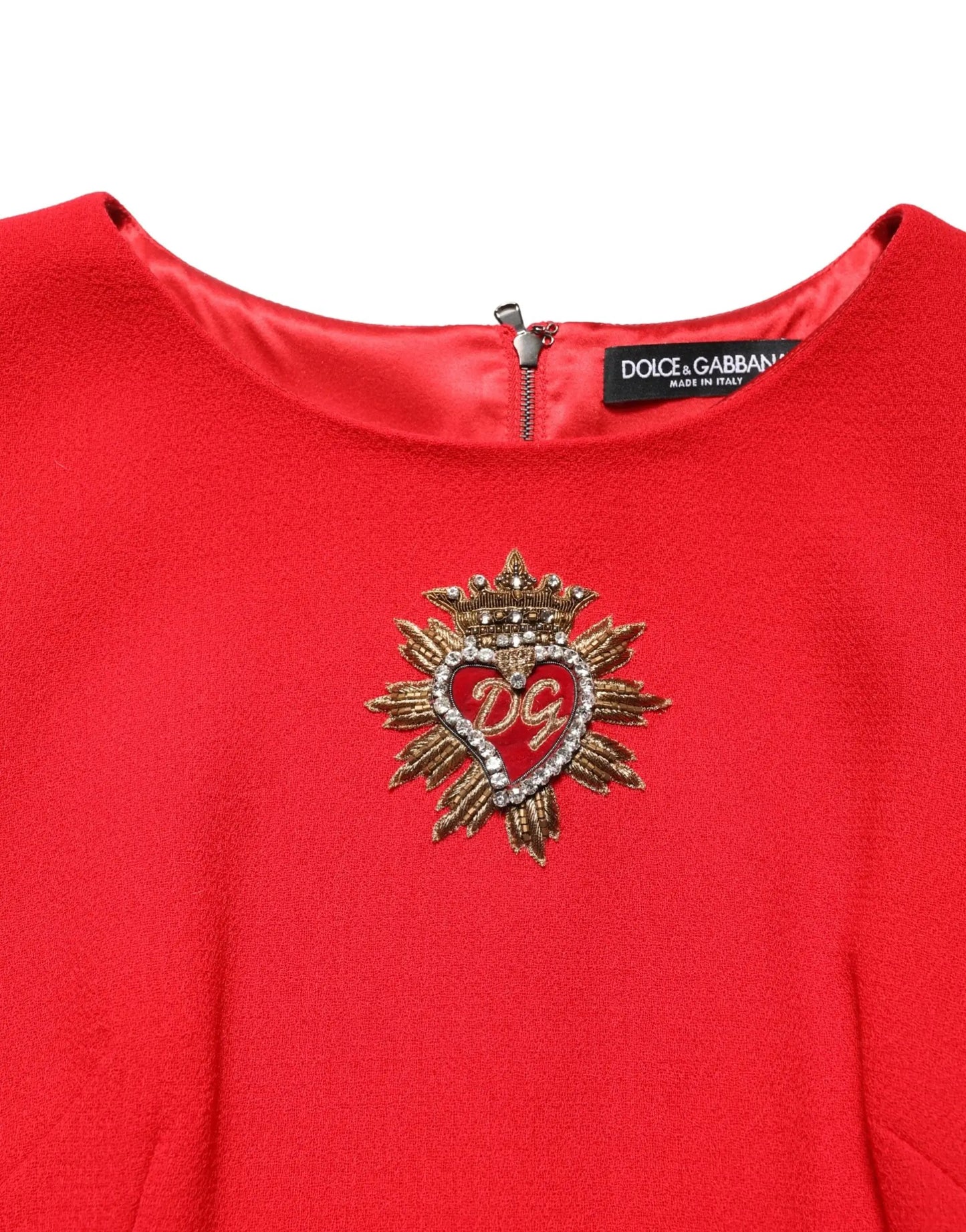 Dolce & Gabbana Red Heart Emmbellished Wool Mini Dress by Dolce & Gabbana