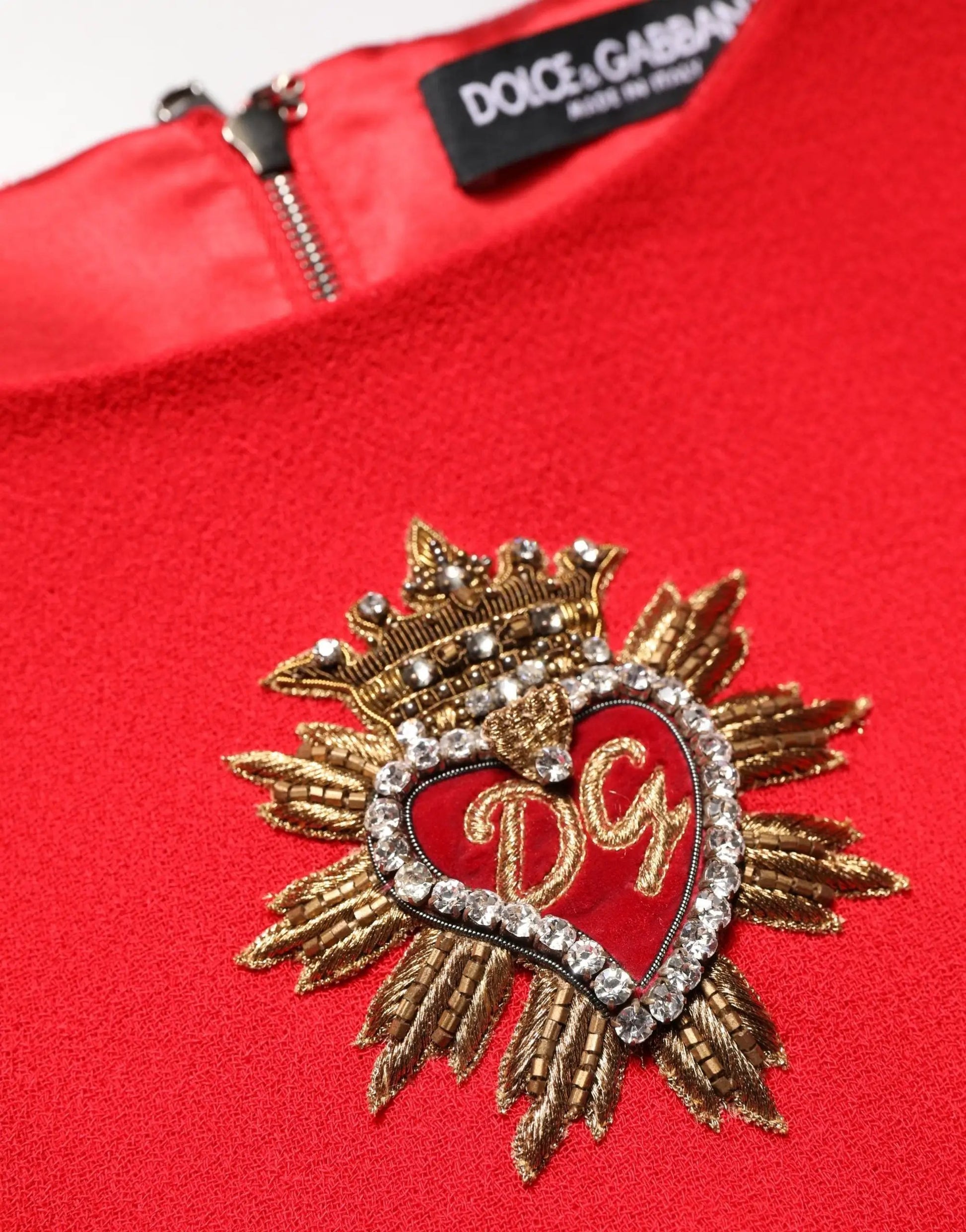 Dolce & Gabbana Red Heart Emmbellished Wool Mini Dress by Dolce & Gabbana