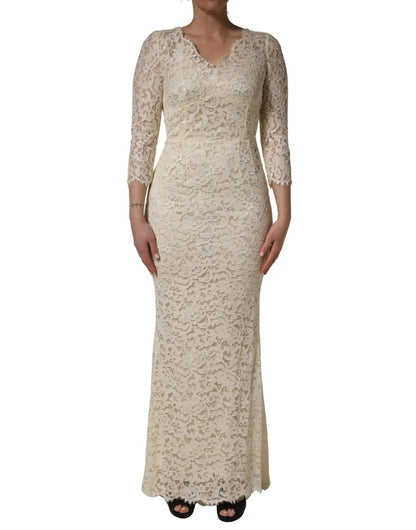 Dolce & Gabbana Off White Floral Lace Sheath Maxi Dress by Dolce & Gabbana