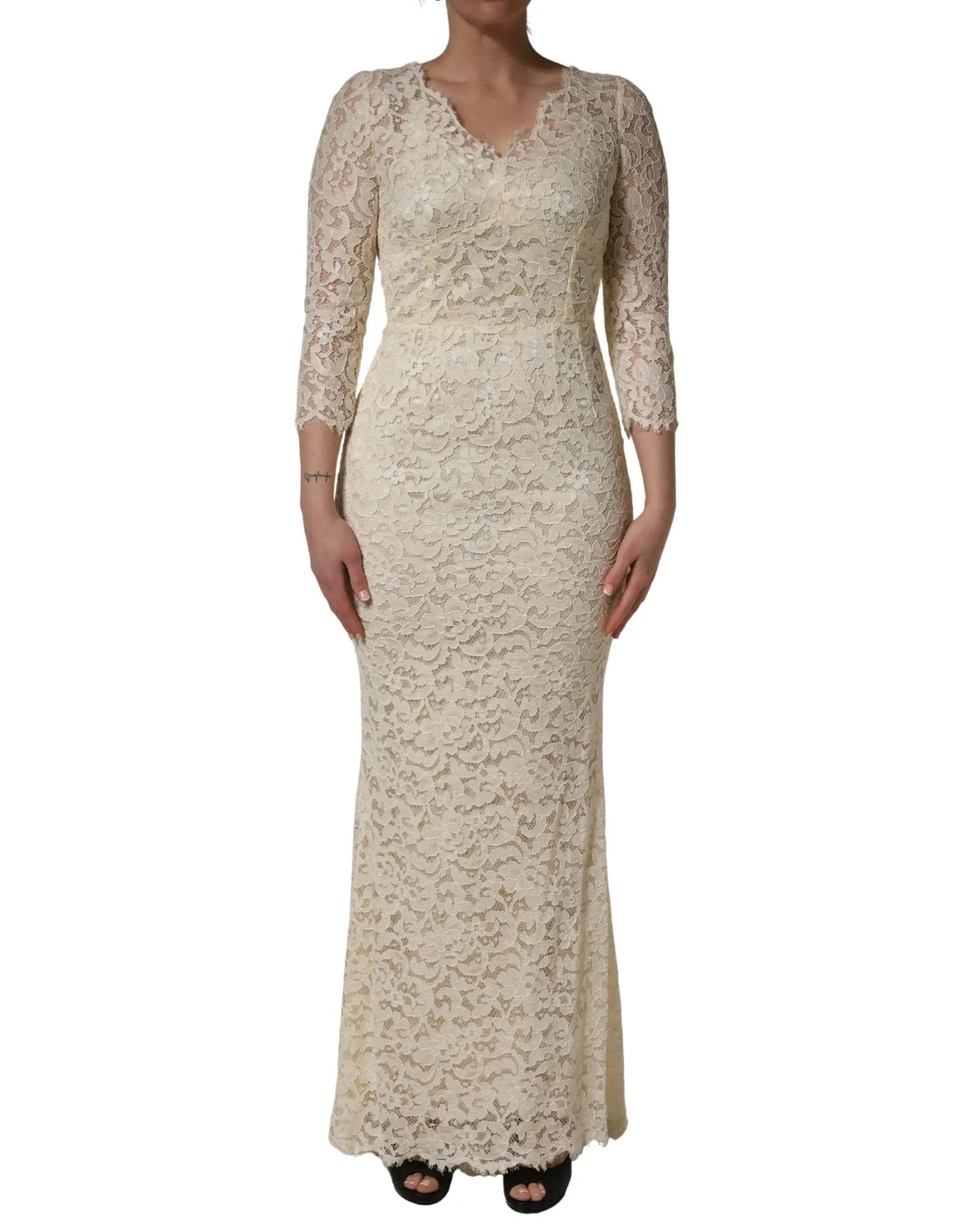 Dolce & Gabbana Off White Floral Lace Sheath Maxi Dress by Dolce & Gabbana