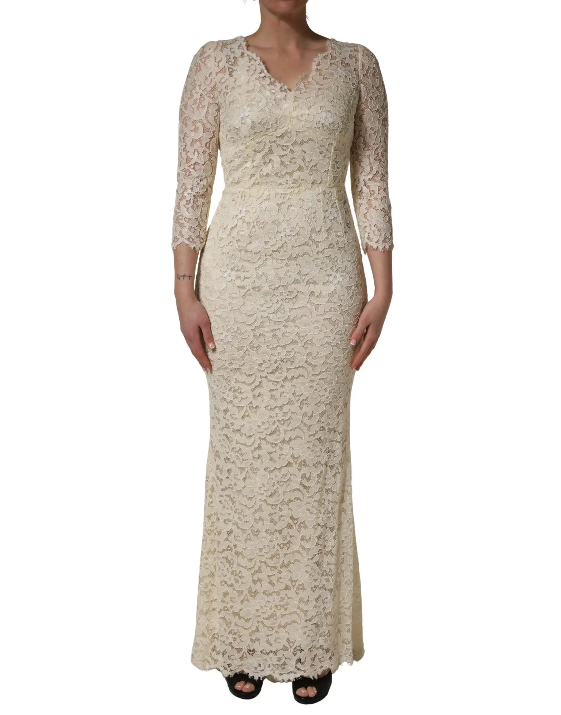 Dolce & Gabbana Off White Floral Lace Sheath Maxi Dress by Dolce & Gabbana