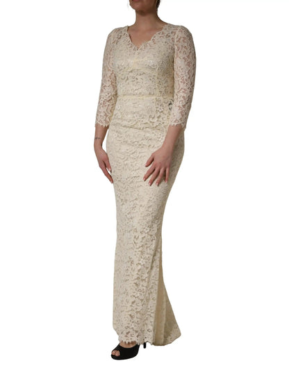 Dolce & Gabbana Off White Floral Lace Sheath Maxi Dress by Dolce & Gabbana