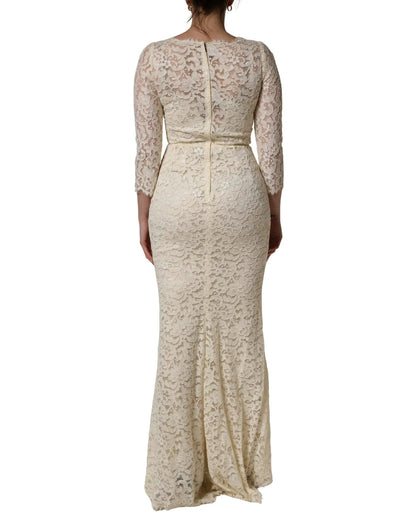 Dolce & Gabbana Off White Floral Lace Sheath Maxi Dress by Dolce & Gabbana