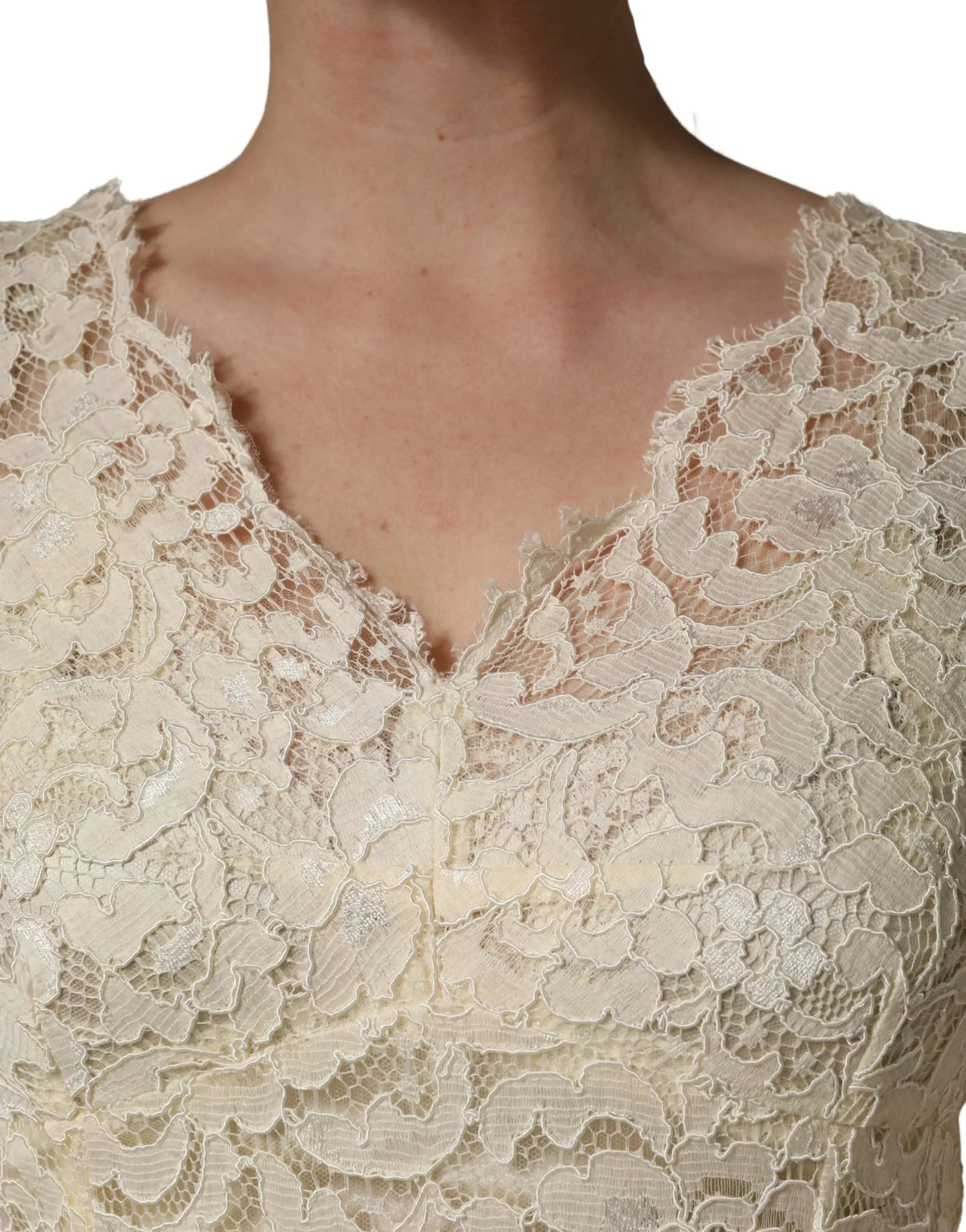 Dolce & Gabbana Off White Floral Lace Sheath Maxi Dress by Dolce & Gabbana