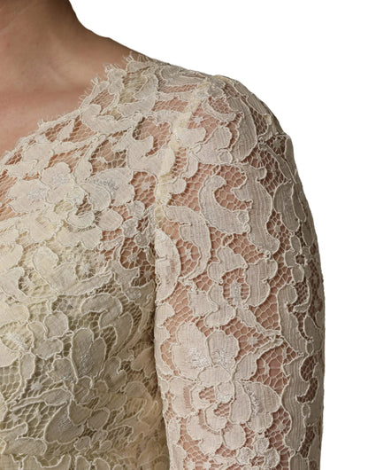 Dolce & Gabbana Off White Floral Lace Sheath Maxi Dress by Dolce & Gabbana