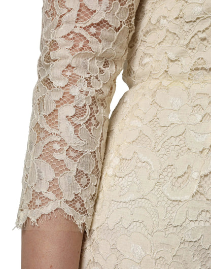 Dolce & Gabbana Off White Floral Lace Sheath Maxi Dress by Dolce & Gabbana