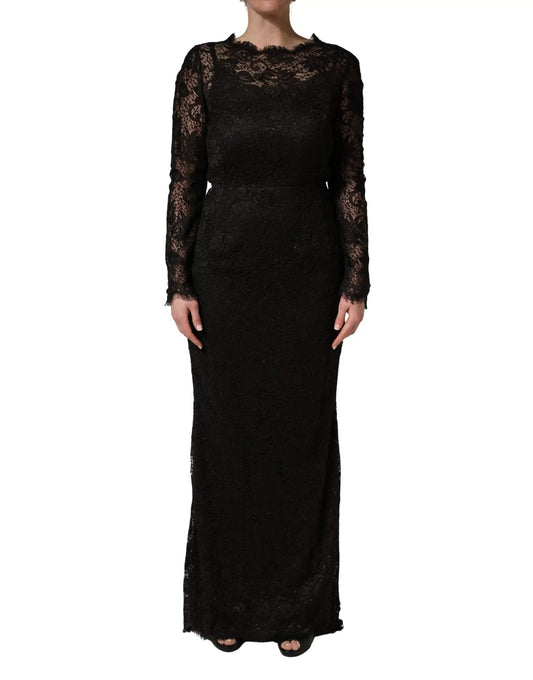 Dolce & Gabbana Black Floral Lace Sheath Long Maxi Dress by Dolce & Gabbana