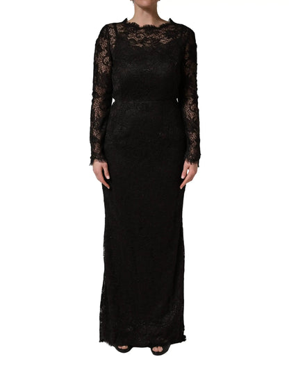 Dolce & Gabbana Black Floral Lace Sheath Long Maxi Dress by Dolce & Gabbana
