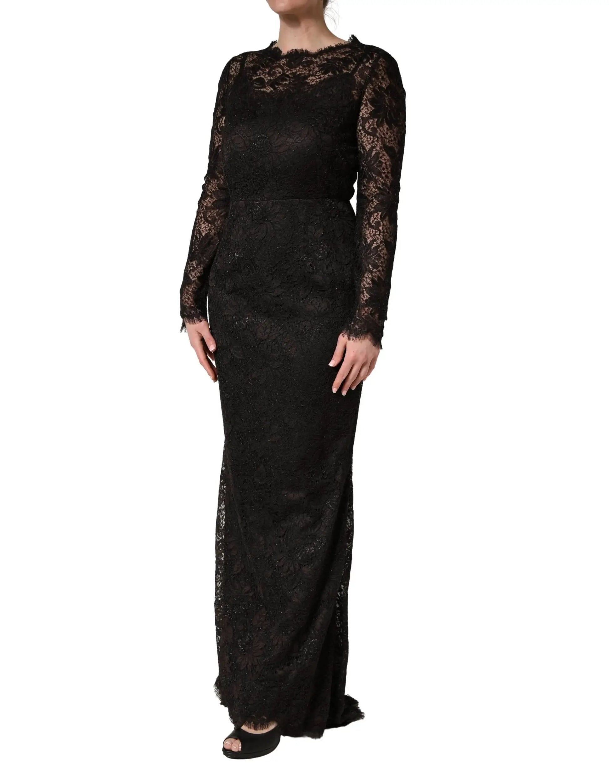 Dolce & Gabbana Black Floral Lace Sheath Long Maxi Dress by Dolce & Gabbana
