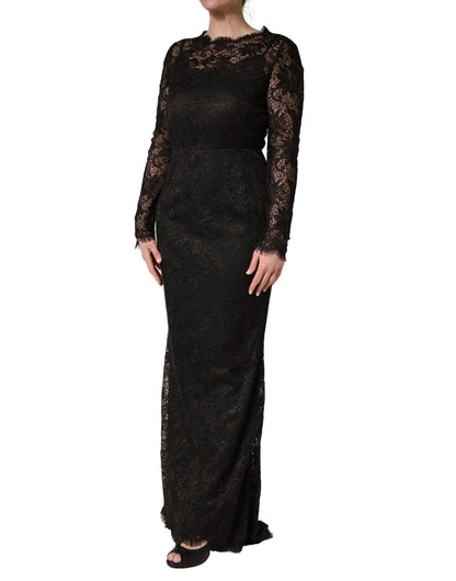 Dolce & Gabbana Black Floral Lace Sheath Long Maxi Dress by Dolce & Gabbana