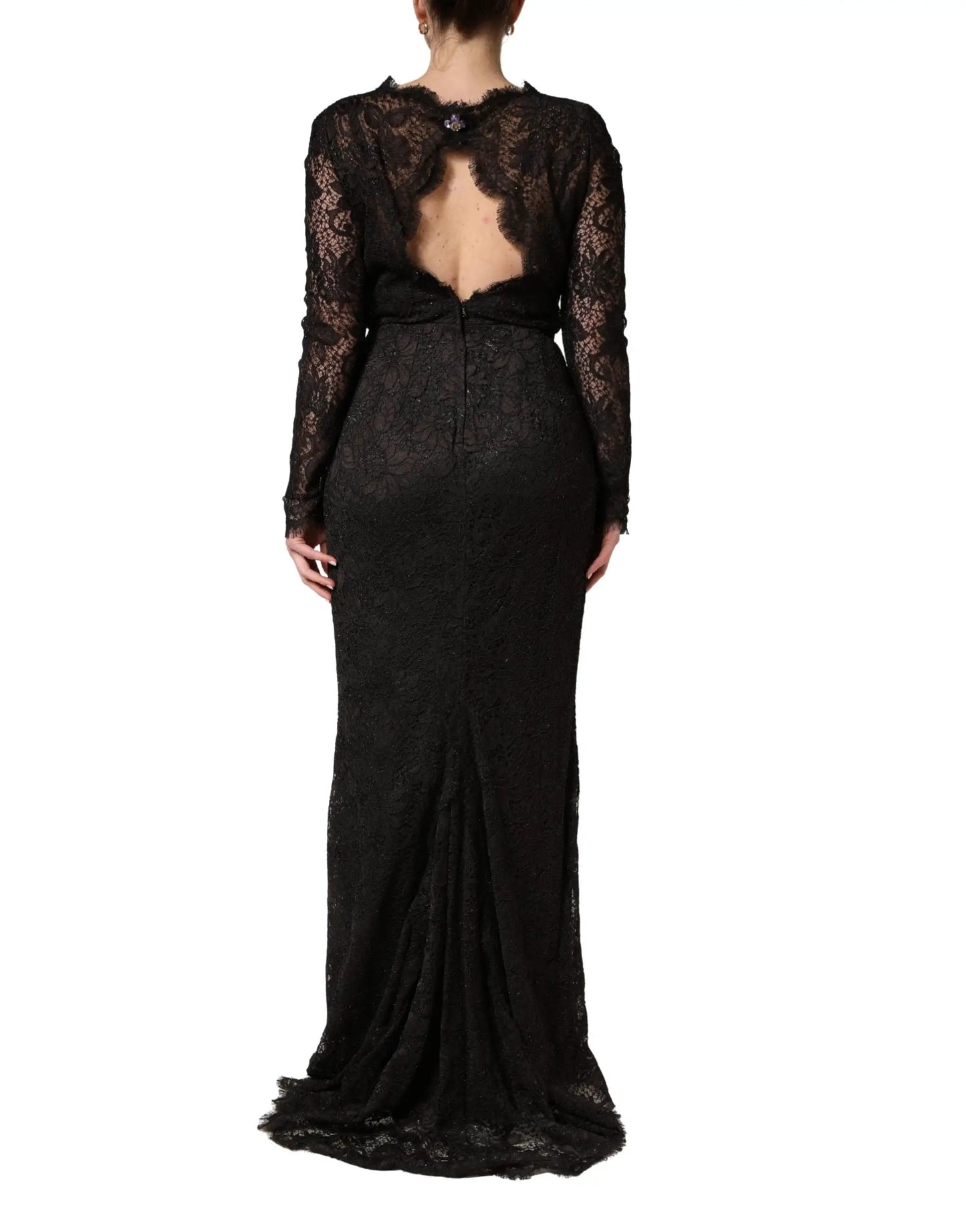 Dolce & Gabbana Black Floral Lace Sheath Long Maxi Dress by Dolce & Gabbana