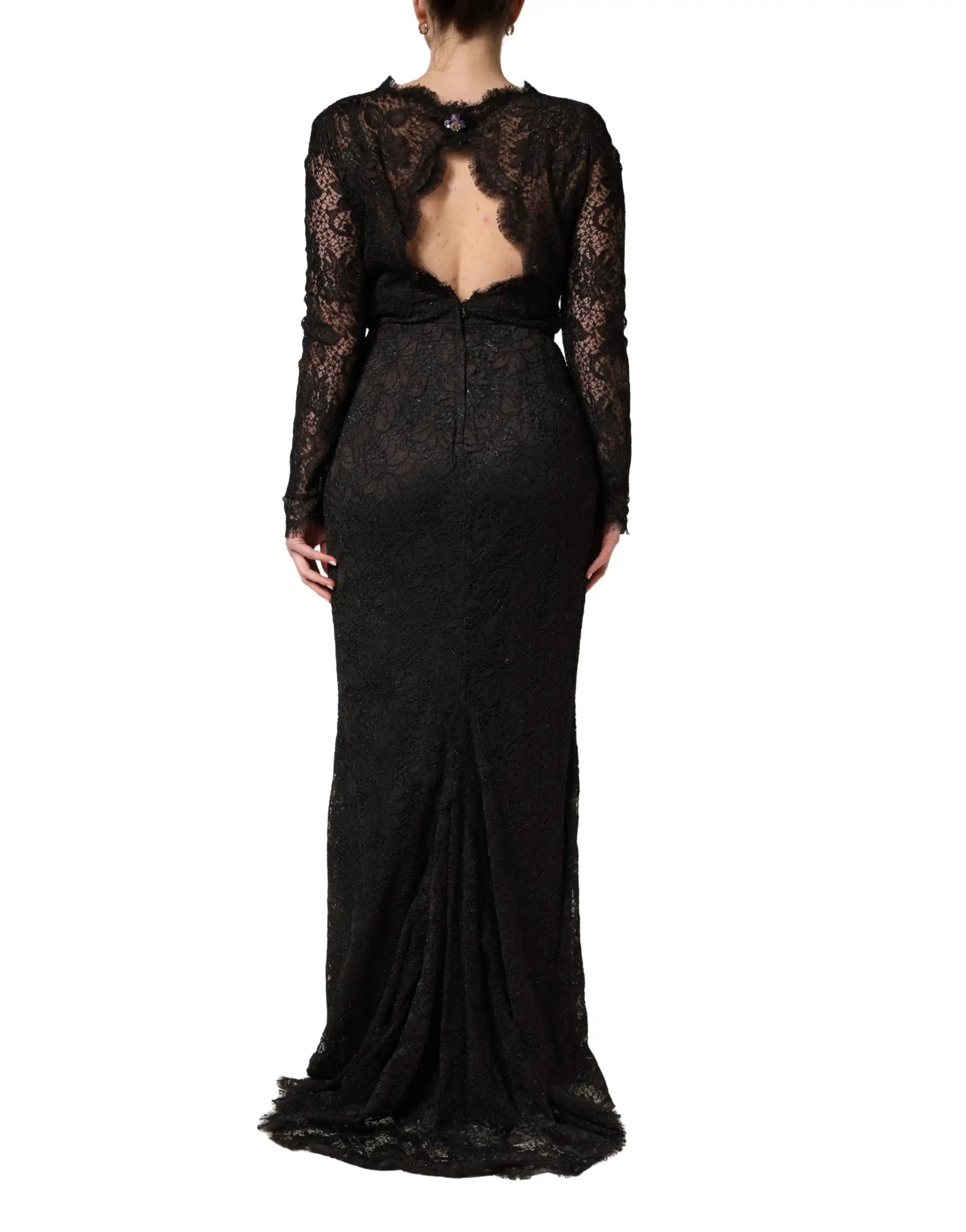 Dolce & Gabbana Black Floral Lace Sheath Long Maxi Dress by Dolce & Gabbana