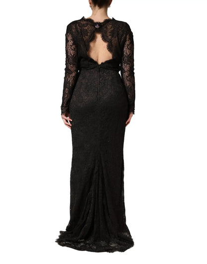Dolce & Gabbana Black Floral Lace Sheath Long Maxi Dress by Dolce & Gabbana