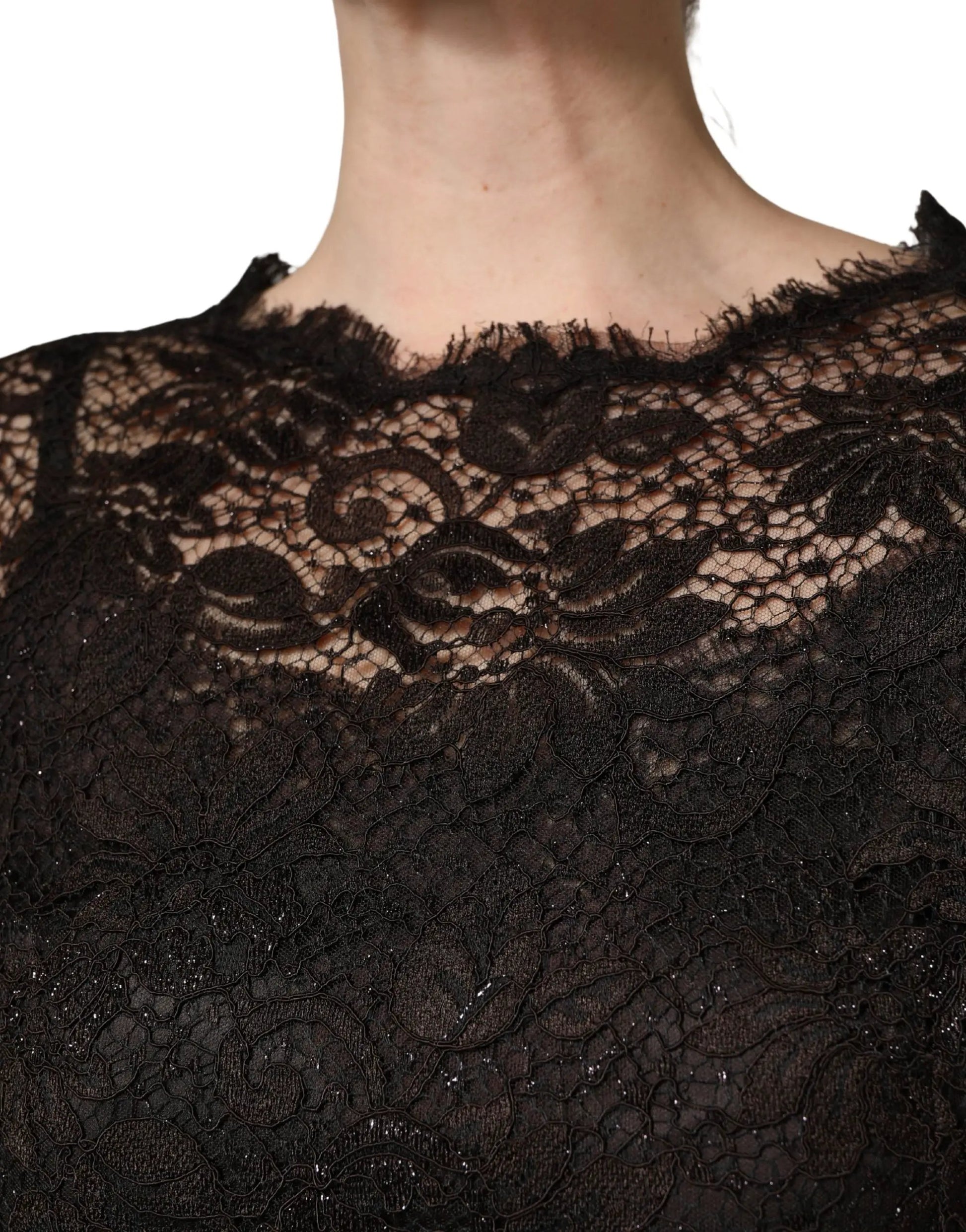 Dolce & Gabbana Black Floral Lace Sheath Long Maxi Dress by Dolce & Gabbana