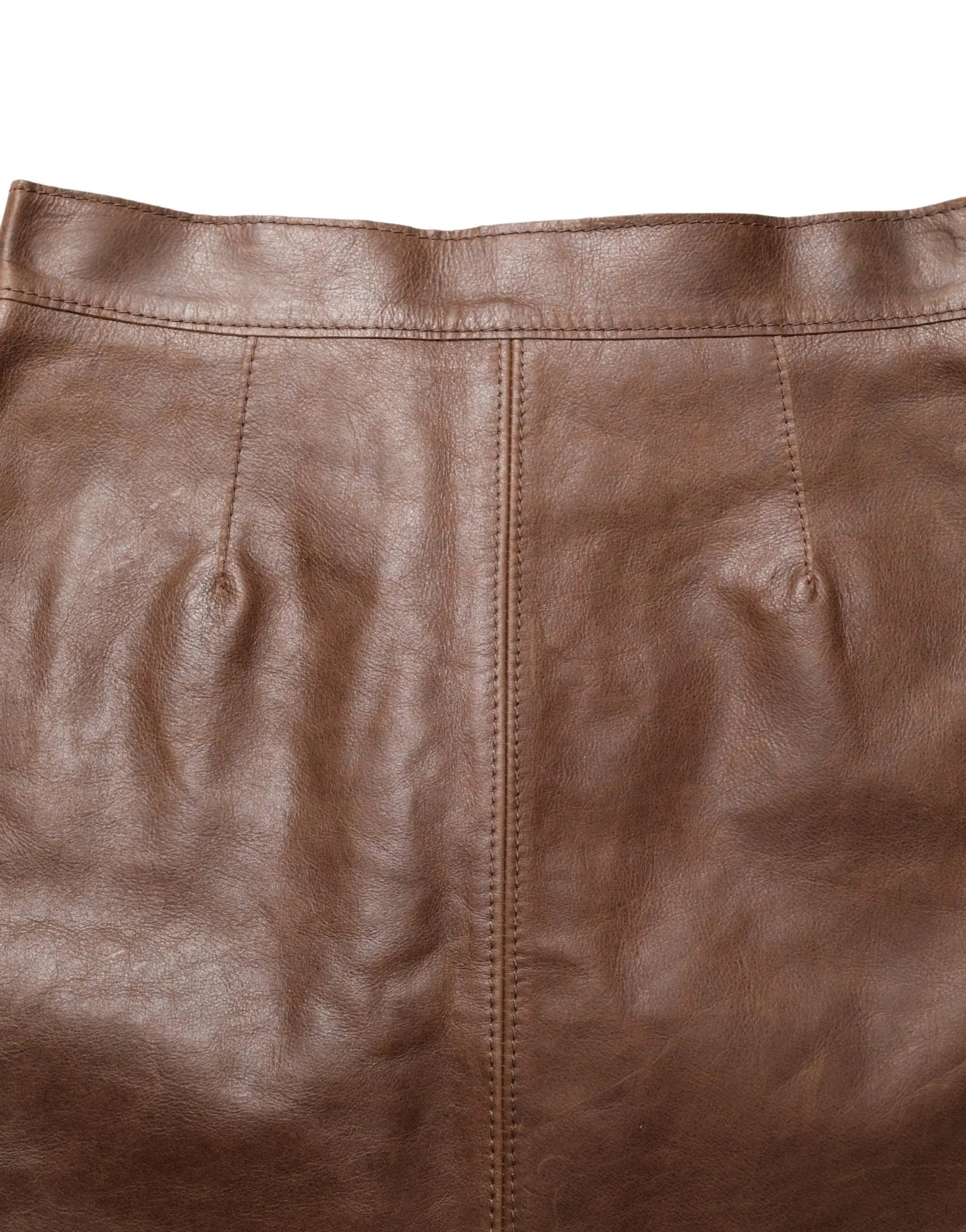 Dolce & Gabbana Brown Leather High Waist Bodycon Mini Skirt by Dolce & Gabbana
