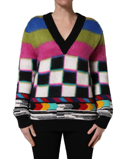Pull Dolce & Gabbana femme col V rayé en cachemire multicolore – TSH91895