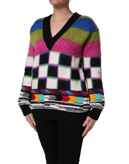 Pull Dolce & Gabbana femme col V rayé en cachemire multicolore – TSH91895