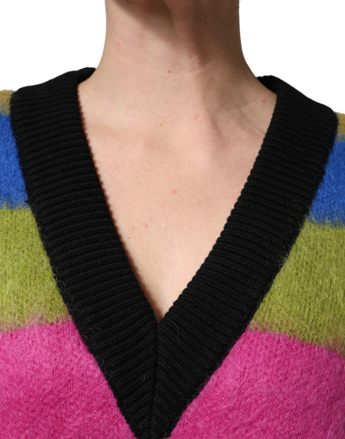 Pull Dolce & Gabbana femme col V rayé en cachemire multicolore – TSH91895
