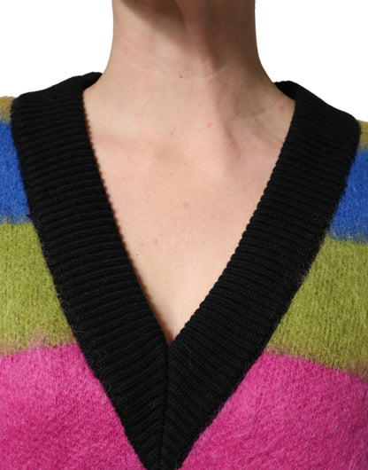 Pull Dolce & Gabbana femme col V rayé en cachemire multicolore – TSH91895