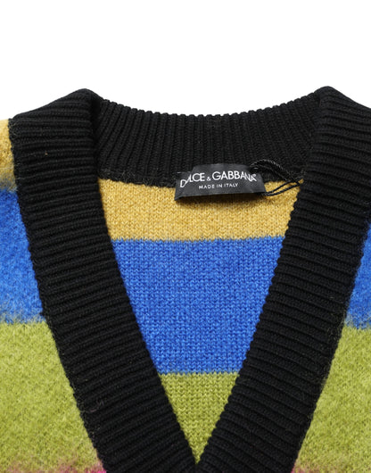 Pull Dolce & Gabbana femme col V rayé en cachemire multicolore – TSH91895