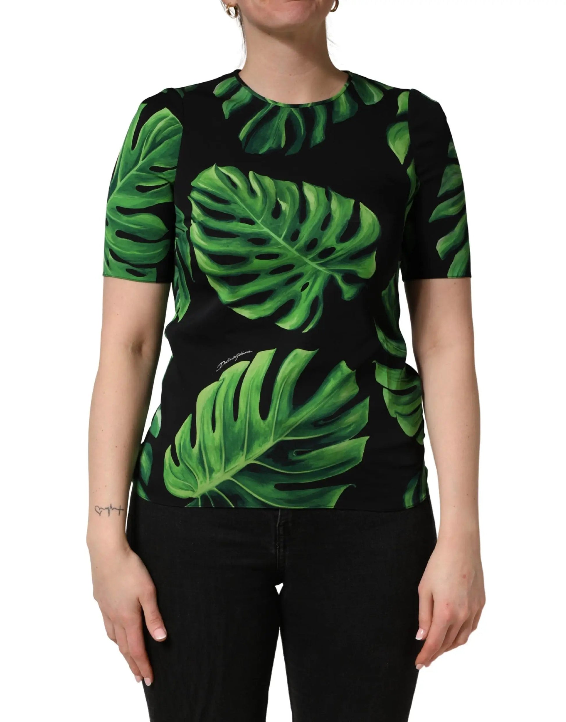 Dolce & Gabbana Black Philodendron Print Silk Blouse Top by Dolce & Gabbana