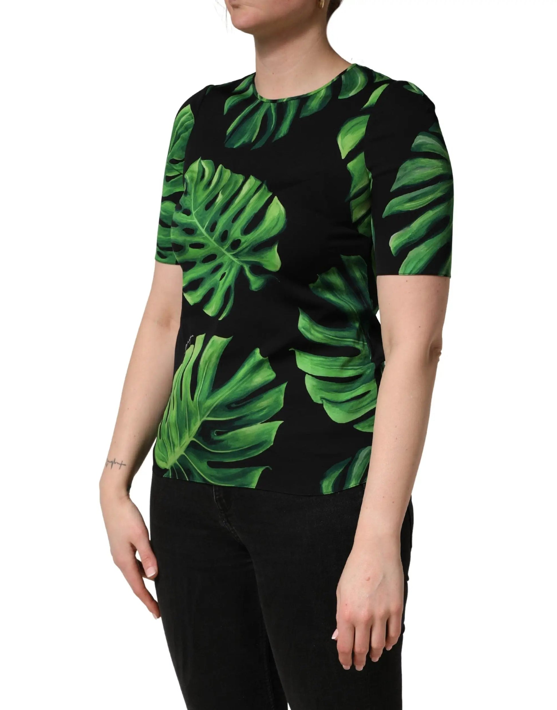 Dolce & Gabbana Black Philodendron Print Silk Blouse Top by Dolce & Gabbana