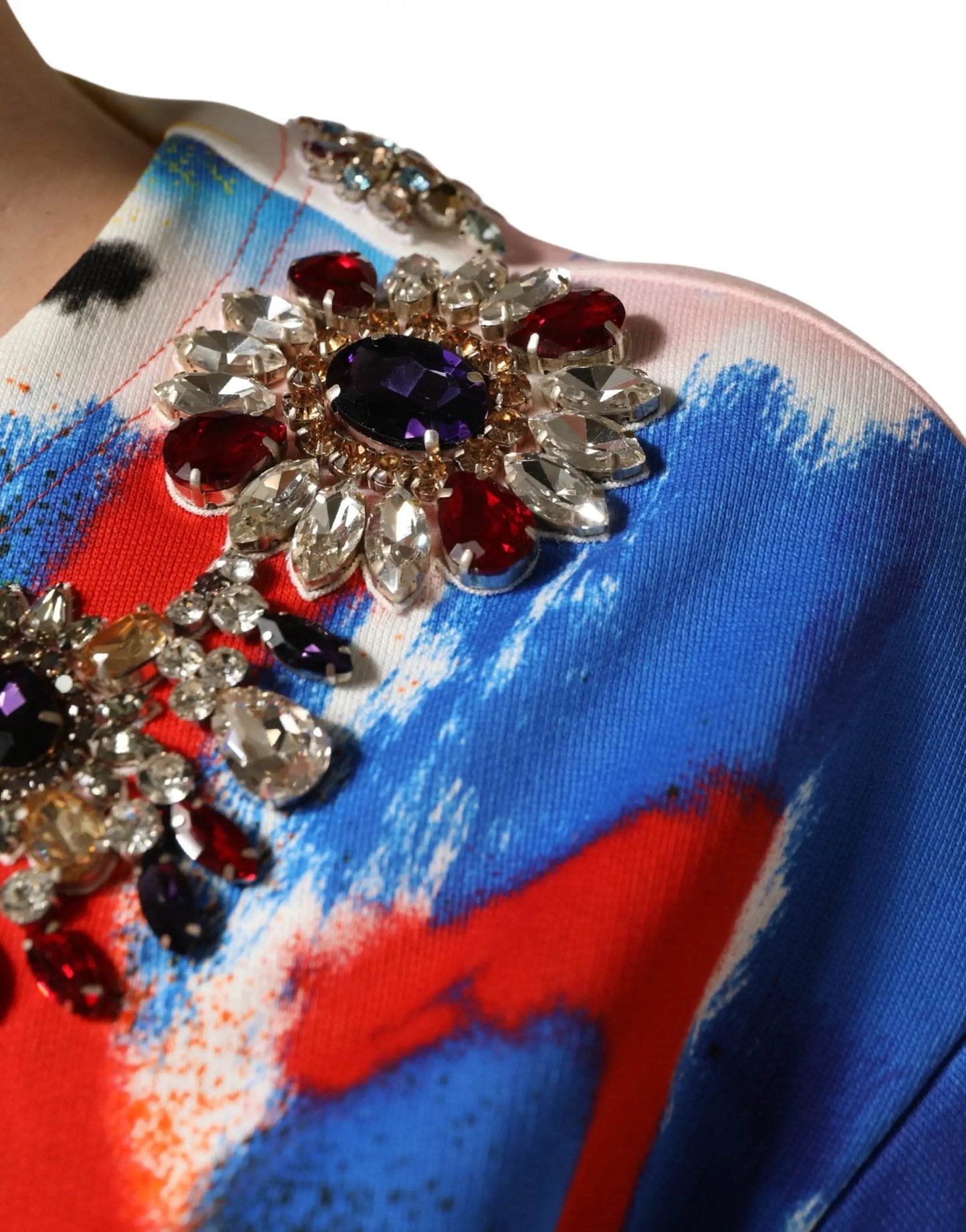 Dolce & Gabbana Multicolor Graffiti Crystals Crop Jersey Top by Dolce & Gabbana