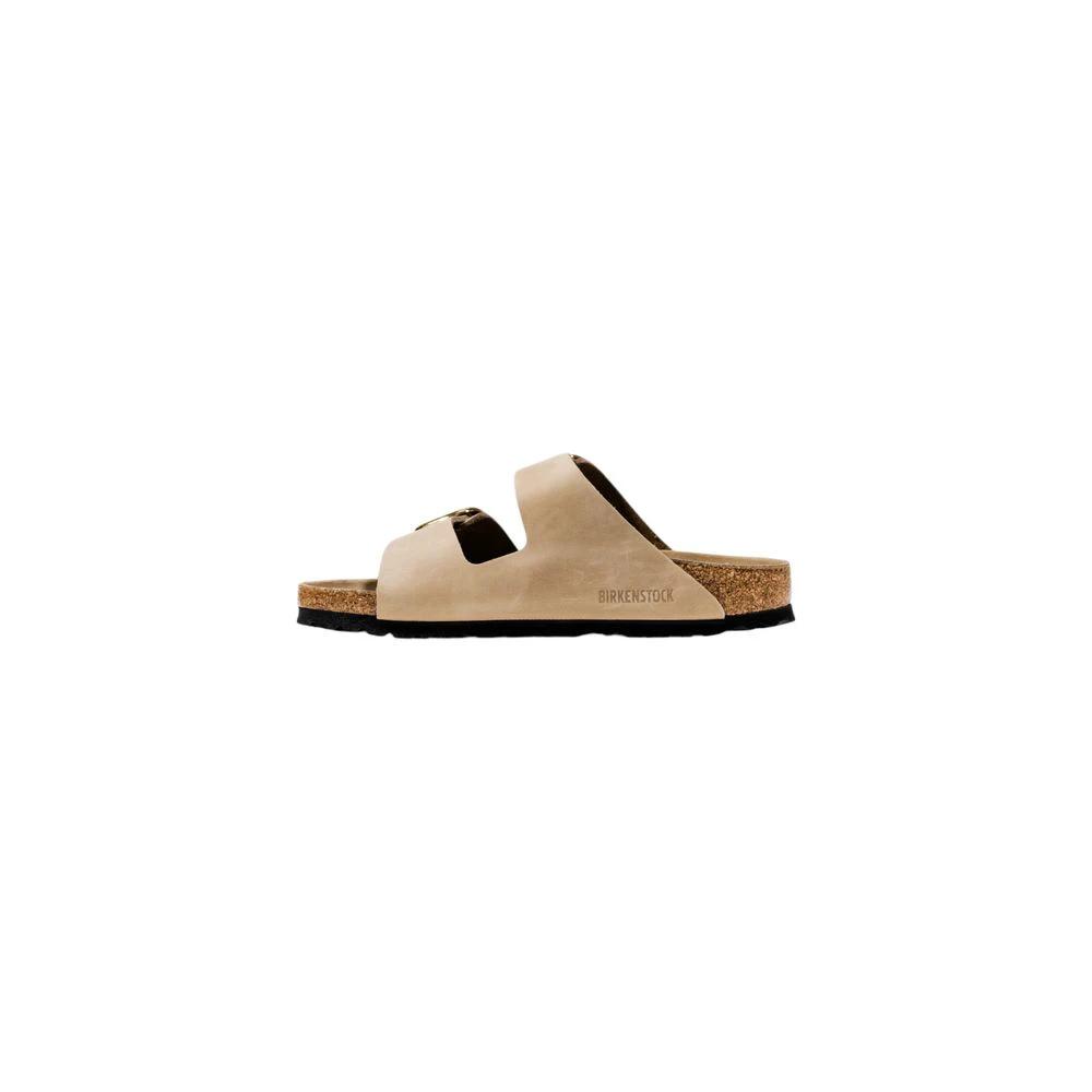 Birkenstock Beige Leather Flat Sandals by Birkenstock