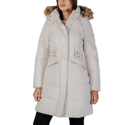 Manteau Puffer Guess Crème Femme Ceinture en Polyester Chaud