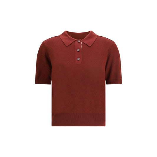 Polo Burberry En Laine Bordeaux Avec Motif Check Sur Patte De Boutonnage