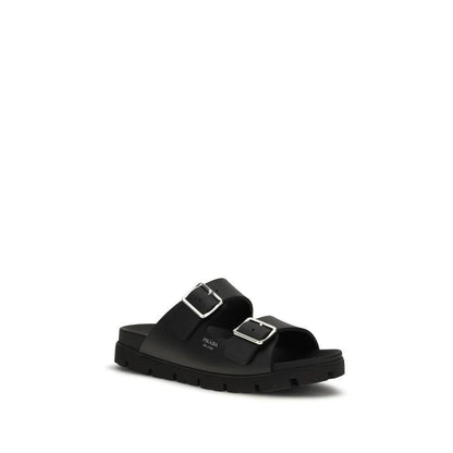 Prada Black Calf Leather Bos Taurus Flat Sandals by Prada