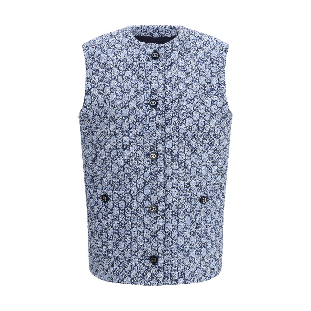 Gucci – Gilet Sans Manches en Tweed GG Multicolore | Boutons Logo | Col Rond | SS26