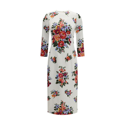 Dolce & Gabbana Robe Florale Stretch — Col Rond, Manches 3/4 & Fente Arrière | SS26