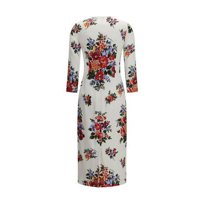 Dolce & Gabbana Robe Florale Stretch — Col Rond, Manches 3/4 & Fente Arrière | SS26
