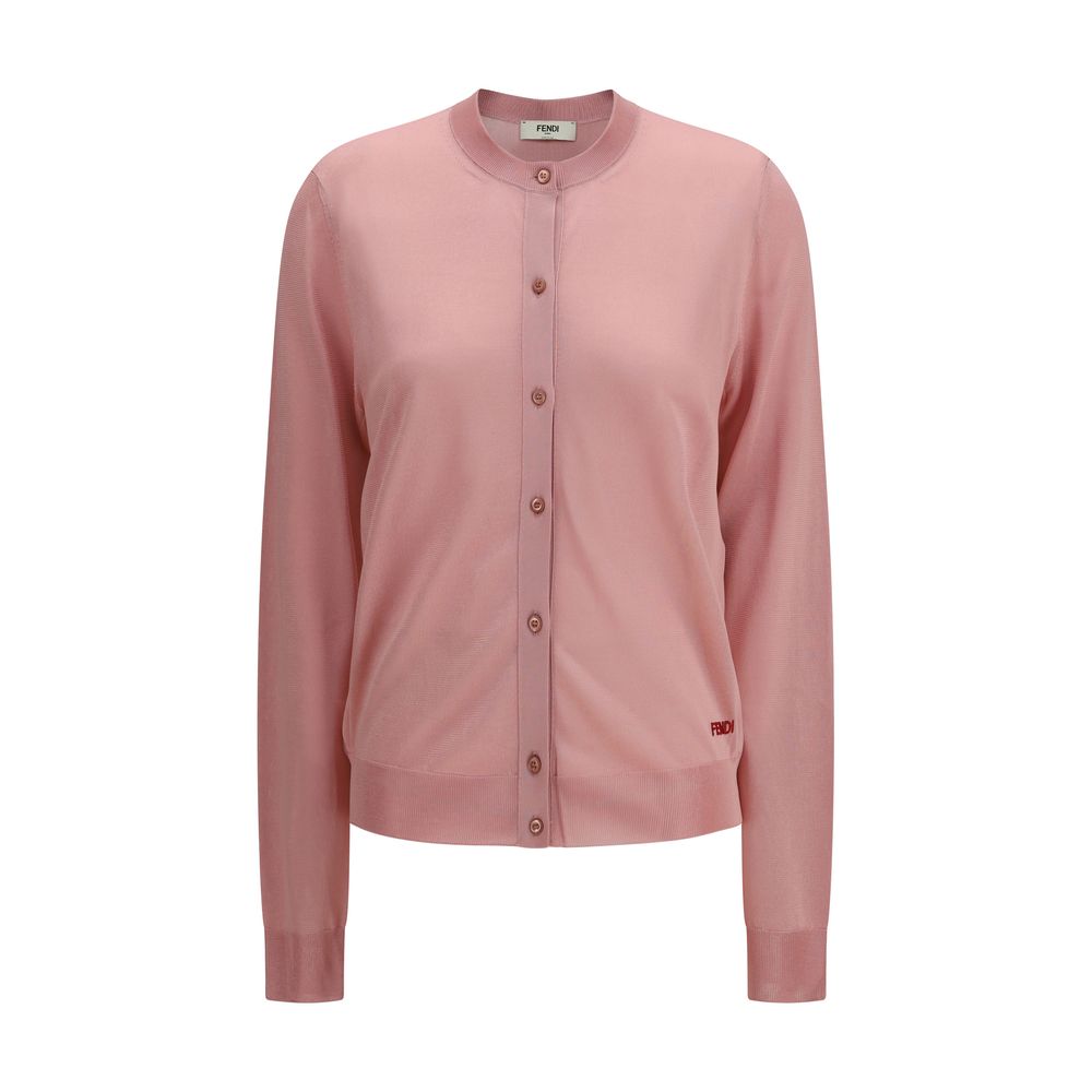 Fendi – Cardigan Col Rond en Viscose avec Logo Brodé et Boutons Nacre | SS26