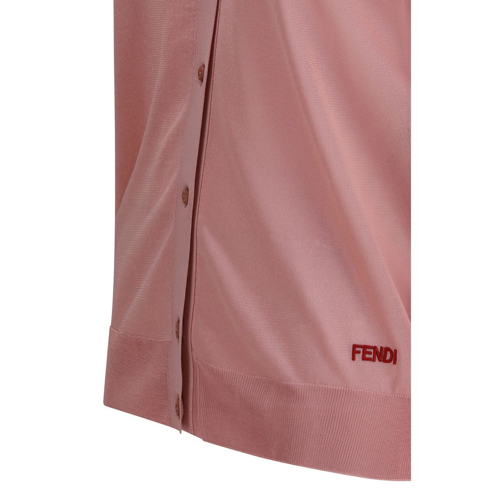 Fendi – Cardigan Col Rond en Viscose avec Logo Brodé et Boutons Nacre | SS26