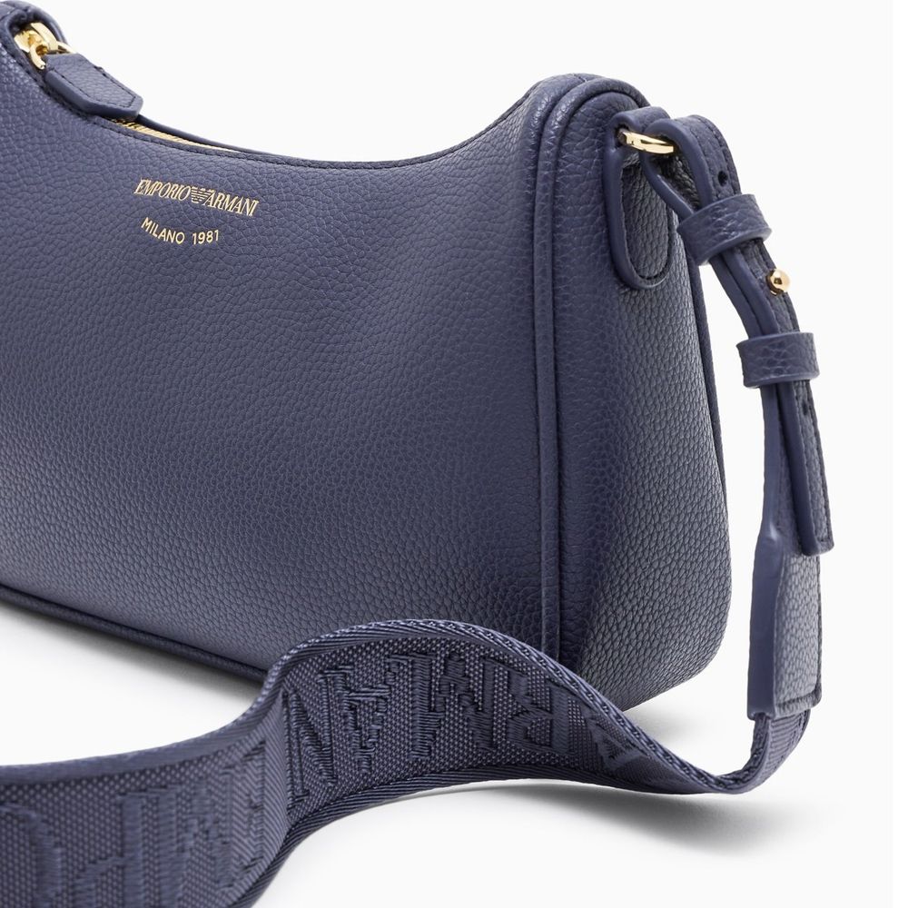 Emporio Armani Sac Bandoulière Bleu Polyuréthane Logo Doré Fermeture Éclair