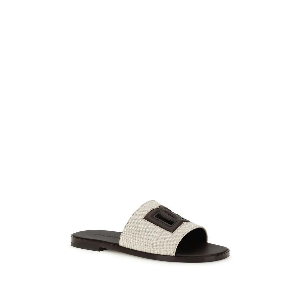 Dolce & Gabbana Beige Calf Leather Bos Taurus Flat Sandals by Dolce & Gabbana