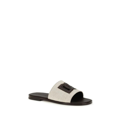 Dolce & Gabbana Beige Calf Leather Bos Taurus Flat Sandals by Dolce & Gabbana