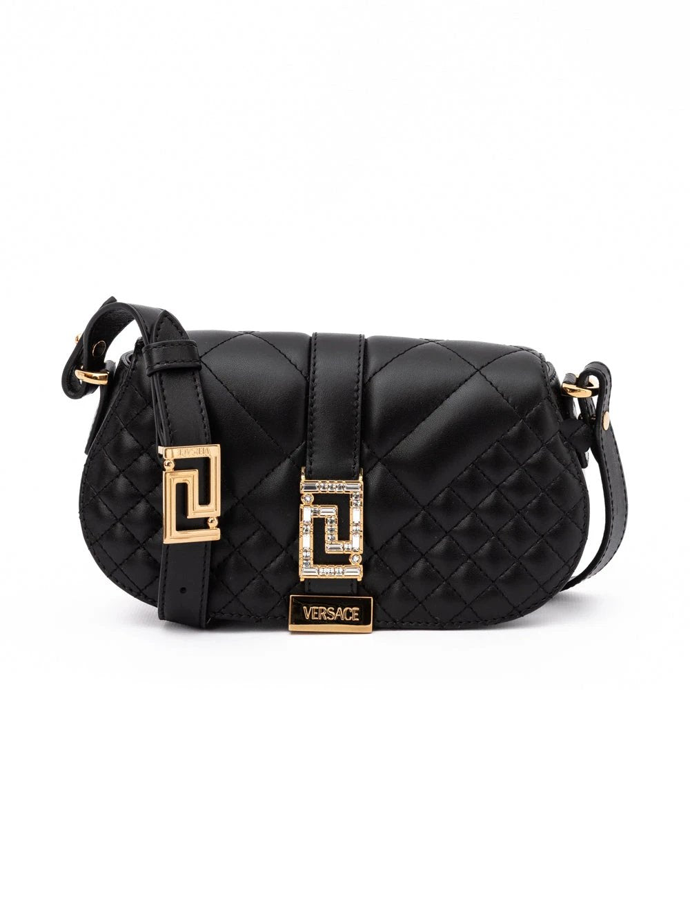 Versace Black Leather Quilted Shoulder Strap Bag by Versace