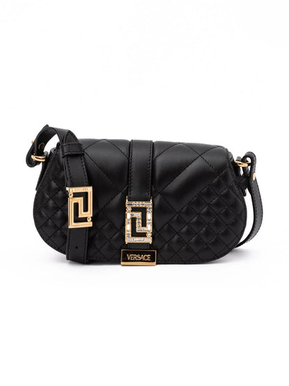 Versace Black Leather Quilted Shoulder Strap Bag by Versace