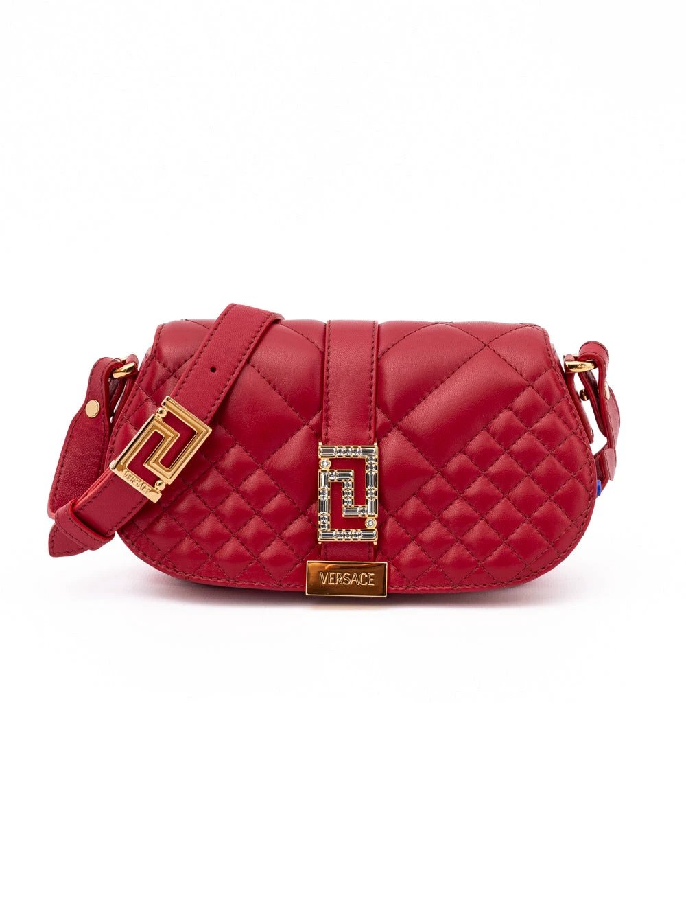 Versace Red Leather Quilted Shoulder Strap Bag by Versace